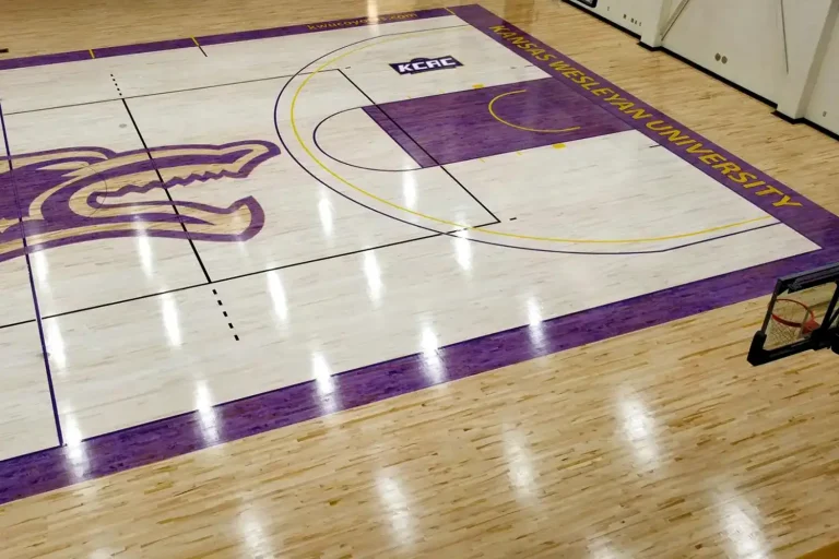 Colorful paint on Hardwood basketball court