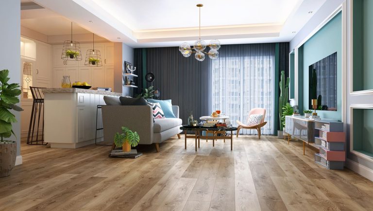 Living room with Scarborough flooring.