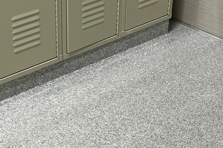 Multi colored epoxy floor inside a school
