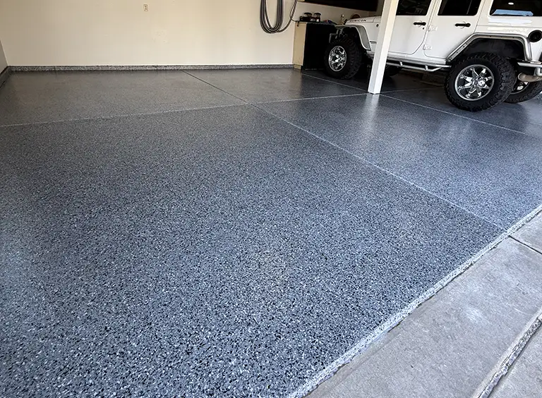 Garage Floor Epoxy Finish with Blue Tint