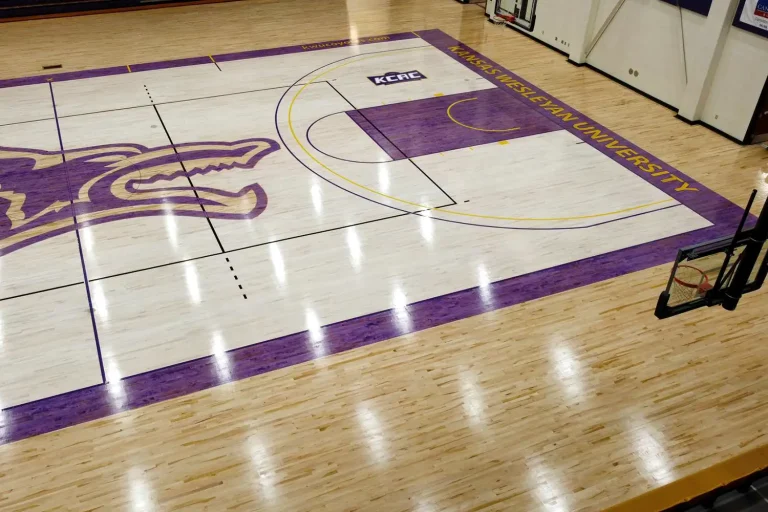 Wooden Gym Floor Painted in School Colors
