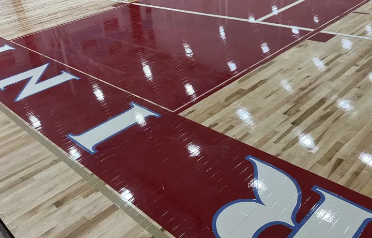 Wooden Basketball Court Floor with Colorful Paint