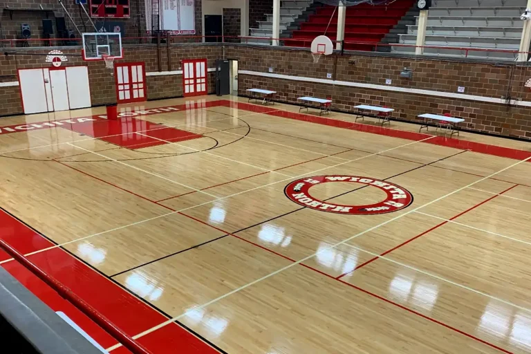 New Wooden Gym Floor with Bright Red Paint
