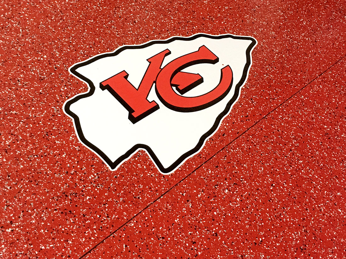 Sports Team Logo on Red Garage Floor